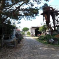 Skid camp on left, chipper on right