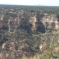Note trails in foreground, volcanic mountain in back
